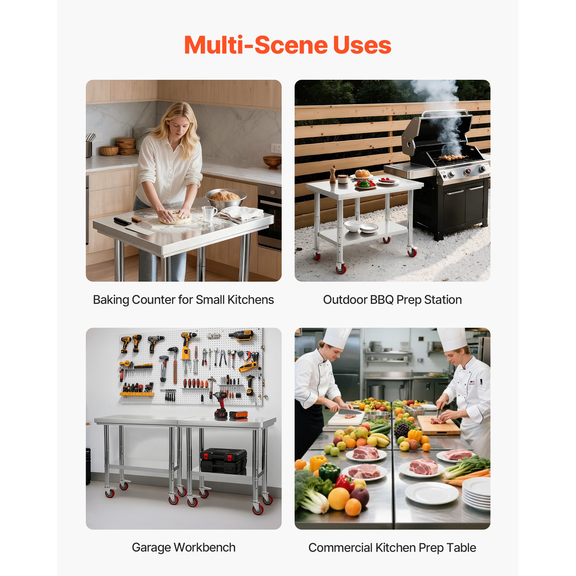 Stainless Steel Kitchen Work Table With Wheels And Undershelf_voghion.com